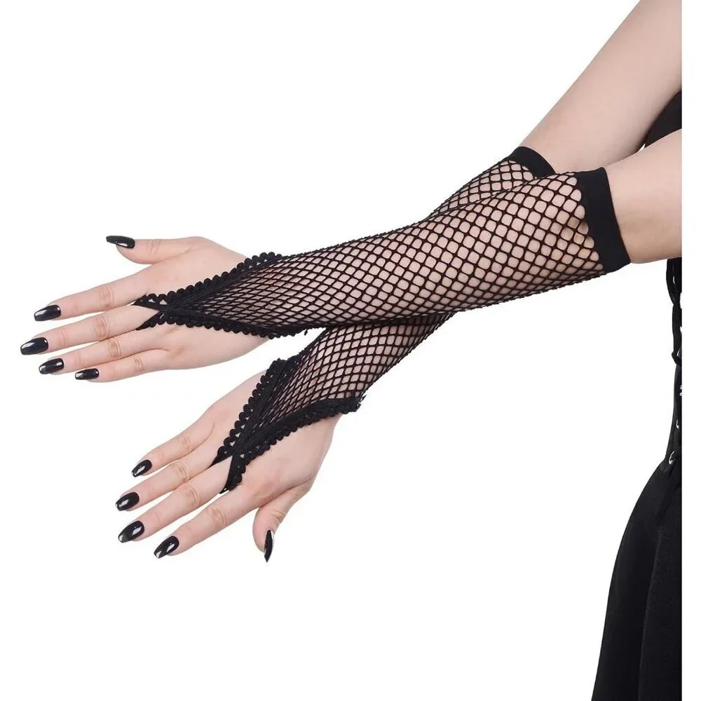 Women's Fishing Halloween Black 14 Net Gloves Fingerless Gothic Accessories